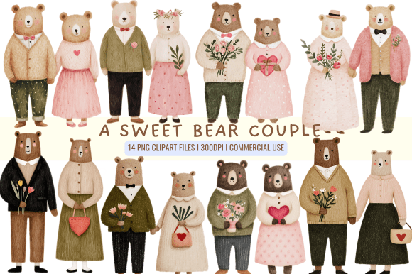A Sweet Bear Couple Clipart: Cozy Woodland Designs