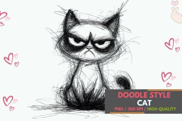 Adding Whimsy to Your Projects with Funny Doodle Style Cat PNG