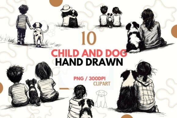 Child & Dog Hand Drawn Clipart PNG: Your Go-To Design Asset