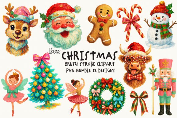 Christmas Clipart Brush Stroke Bundle: Authentic Holiday Design Assets