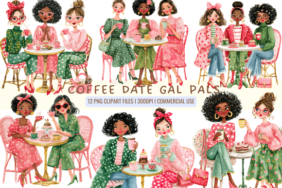 Coffee Date Gal Pals Clipart: Capturing Friendship and Fashion