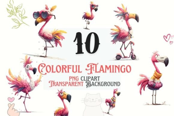 Colorful Flamingo PNG Tropical Bundle for Vibrant Design