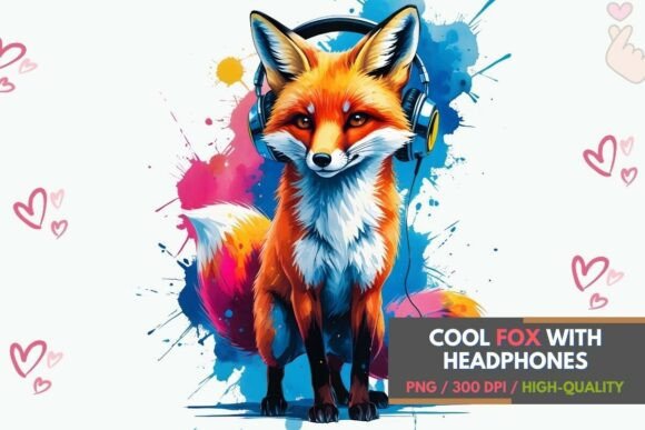 Colorful Fox with Headphones PNG: A Design Asset with Attitude
