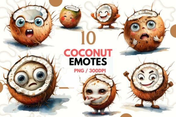 Cute Coconut Emotes PNG Bundle Set: A Tropical Pop of Personality