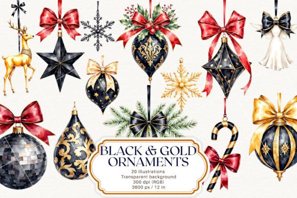 Elevate Your Holiday Designs with Black and Gold Christmas Tree Ornaments
