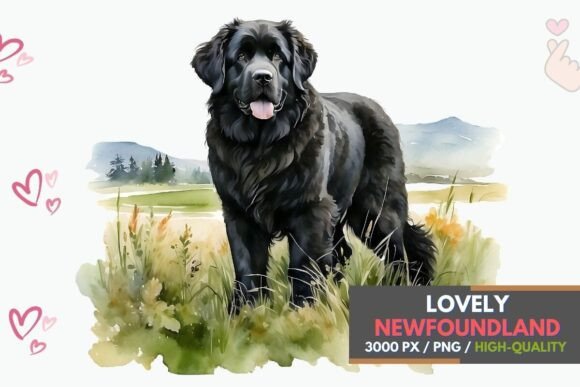 Enchanting Black Newfoundland in the Meadow PNG