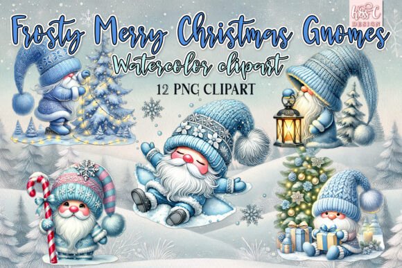 Enchanting Watercolor Frosty Merry Christmas Gnomes