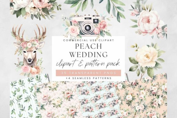 Soft Peach Tones: A Watercolor Clipart Set for Wedding Design