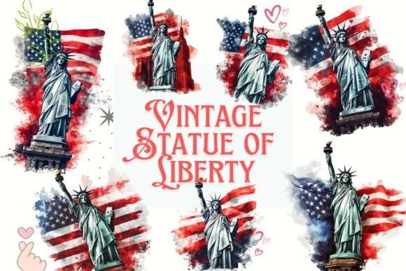 Timeless Patriotism: The Vintage Statue of Liberty PNG Set
