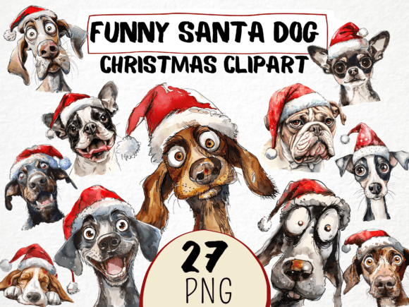 Unleash Holiday Charm with Funny Christmas Dog Portraits Clipart 27