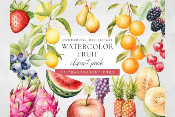 Watercolor Fruit Clipart, Fresh PNG for Vibrant Projects