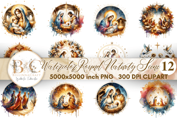 Watercolor Round Christmas Nativity: Festive Elegance