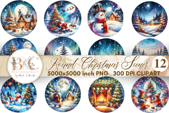 Watercolor Round Christmas Scenes: Festive Clipart for Designers